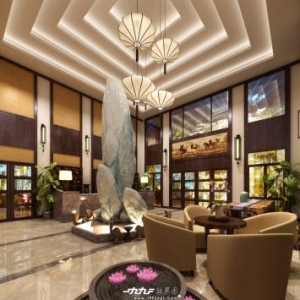 豪华大气东南亚风格酒店大厅前台装修效果图制作