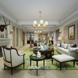 米色调豪华美式客厅装修效果图制作